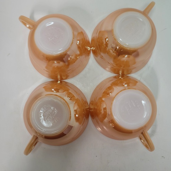Vintage Fire King Peach Luster Laurel Leaf Tea Cups Set of 4 - Picture 5 of 7